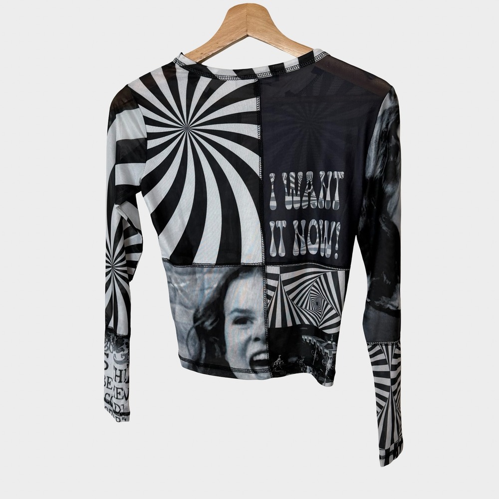 Dolls Kill Black Willy Wonka Veruca Salt Mesh Top Small Goth Y2K Grunge Punk - Picture 7 of 10